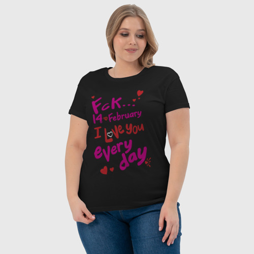 Женская футболка хлопок Fck 14 february , цвет черный - фото 6