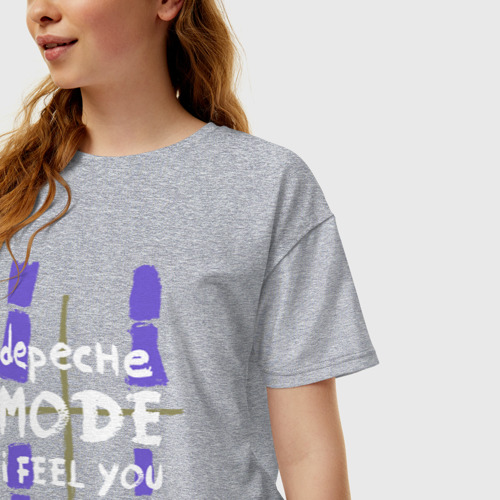Женская футболка хлопок Oversize с принтом Depeche Mode - I feel you single, фото на моделе #1