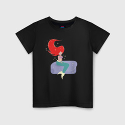 Детская футболка хлопок Русалочка сидит на камне - минимализм