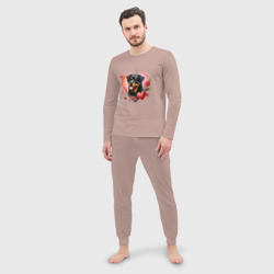 Мужская пижама с лонгсливом хлопок Ротвейлер в сердце с розой - фото 2