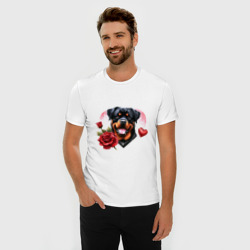 Мужская футболка хлопок Slim Ротвейлер с сердцем и розой - фото 2