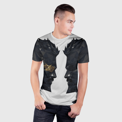 Мужская футболка 3D Slim Адам Дженсен в отражении deus ex, цвет 3D печать - фото 3