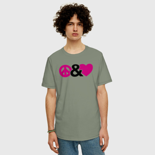 Мужская футболка хлопок Oversize с принтом Peace and love, фото на моделе #1