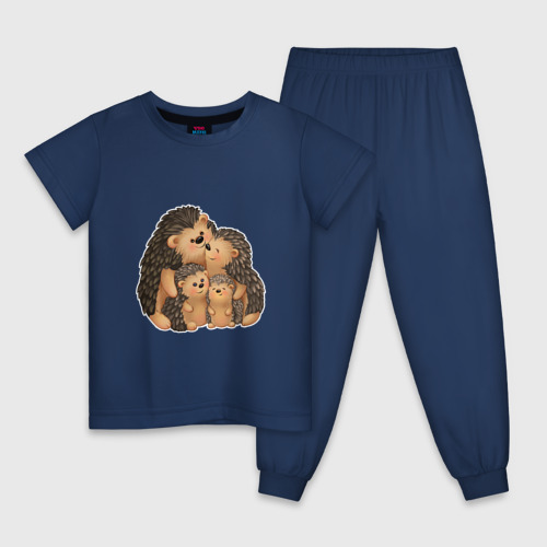 Детская пижама хлопок Семейство ёжиков, цвет темно-синий