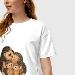 Женская футболка хлопок Oversize Семейство ёжиков - фото 2