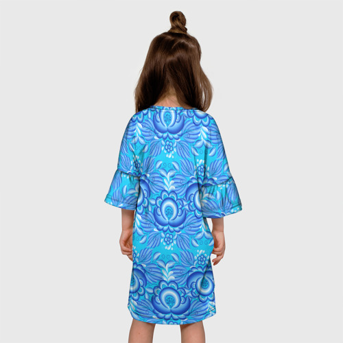 Детское платье 3D с принтом Гжель узоры с цветами, вид сзади #2