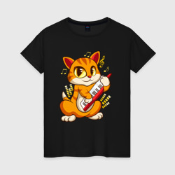 Кот с синтезатором – Женская футболка хлопок с принтом купить со скидкой в -20%