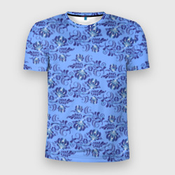 Мужская футболка 3D Slim Узоры гжель на голубом фоне