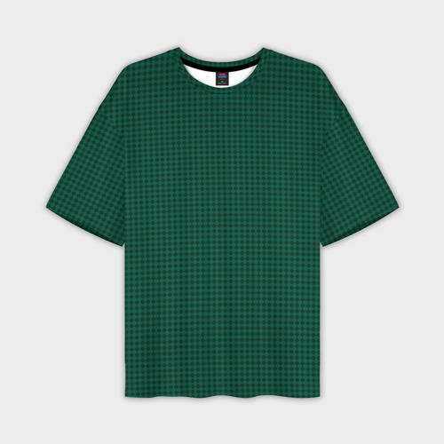 Мужская футболка оверсайз с принтом Тёмный зелёный паттерн мелкая клетка, вид спереди №1