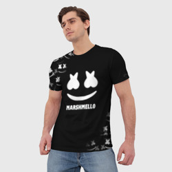 Мужская футболка 3D Marshmello белое лого - фото 2