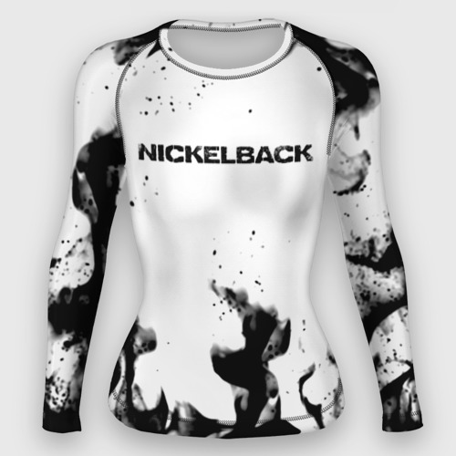 Женский рашгард 3D с принтом Nickelback серый дым рок, вид спереди #2