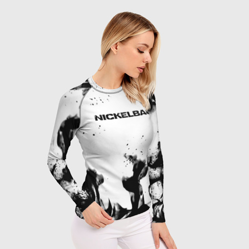 Женский рашгард 3D с принтом Nickelback серый дым рок, фото на моделе #1