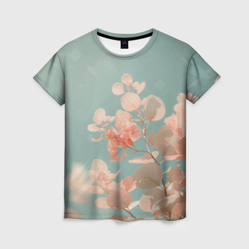 Женская футболка 3D с принтом Розовые листья, вид спереди #2