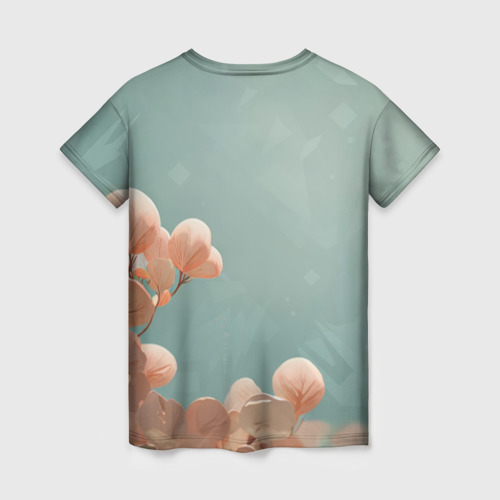 Женская футболка 3D с принтом Розовые листья, вид сзади #1