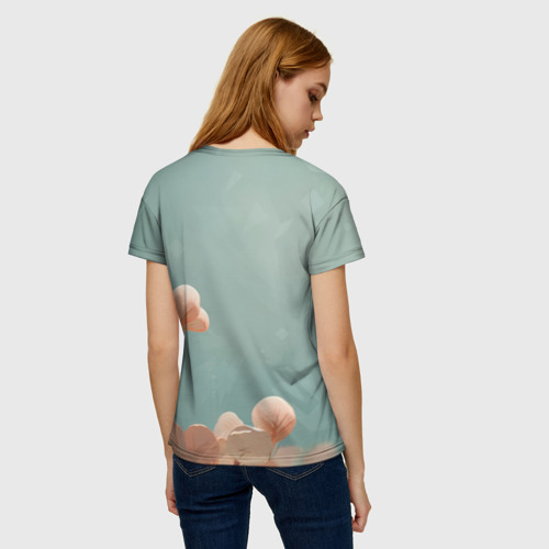 Женская футболка 3D с принтом Розовые листья, вид сзади #2
