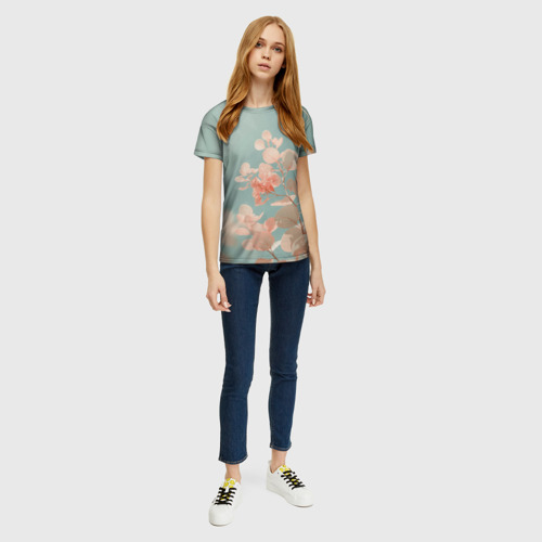 Женская футболка 3D с принтом Розовые листья, вид сбоку #3