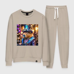 Женский костюм хлопок Мем капибара в цилиндре стиль стимпанк