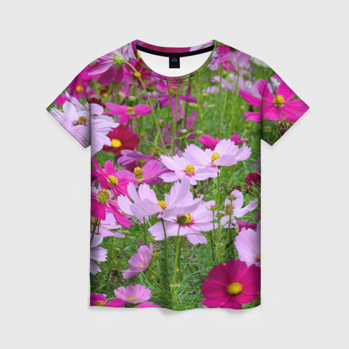 Женская футболка 3D с принтом Цветы Космея, вид спереди #2