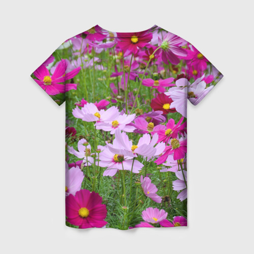 Женская футболка 3D с принтом Цветы Космея, вид сзади #1