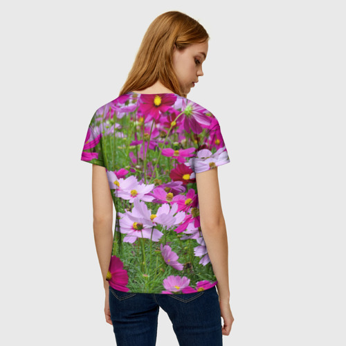 Женская футболка 3D с принтом Цветы Космея, вид сзади #2