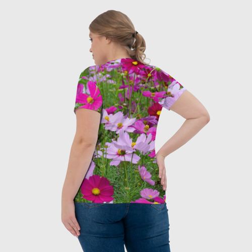 Женская футболка 3D с принтом Цветы Космея, вид сзади #2