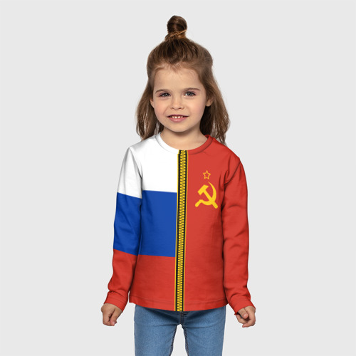 Детский лонгслив 3D с принтом Россия и СССР, вид сбоку #3