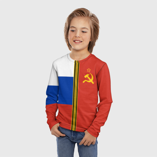 Детский лонгслив 3D с принтом Россия и СССР, фото на моделе #1