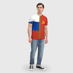 Футболка с принтом Россия и СССР для мужчины, вид на модели спереди №3. Цвет основы: белый
