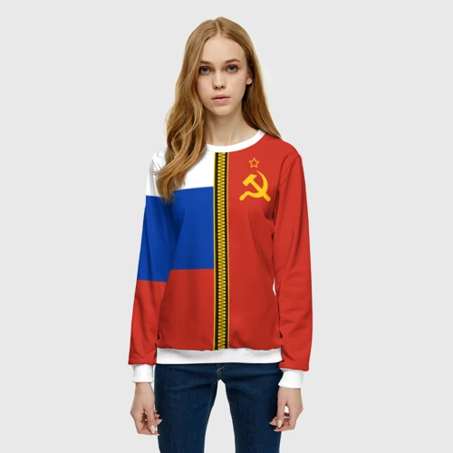 Женский свитшот 3D с принтом Россия и СССР, фото на моделе #1
