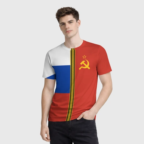 Мужская футболка 3D с принтом Россия и СССР, фото на моделе #1