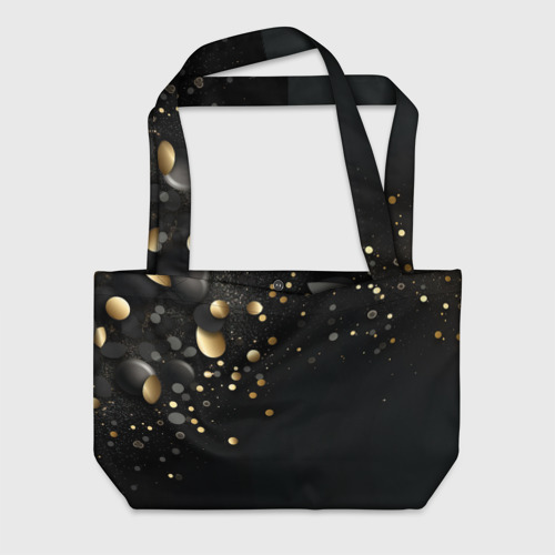Пляжная сумка с принтом Черная геометрия с золотом, вид спереди №1