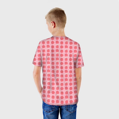 Детская футболка 3D с принтом Паттерн розочки на бежевом фоне, вид сзади #2