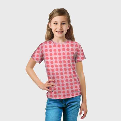 Детская футболка 3D с принтом Паттерн розочки на бежевом фоне, вид сбоку #3