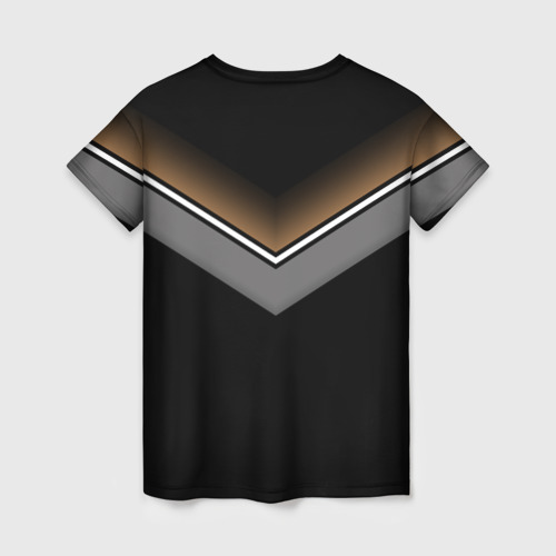 Женская футболка 3D с принтом Абстракция графика серая и коричневая полоски на черном, вид сзади #1