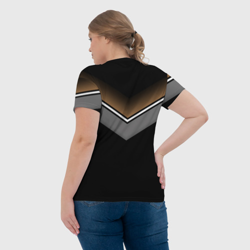 Женская футболка 3D с принтом Абстракция графика серая и коричневая полоски на черном, вид сзади #2
