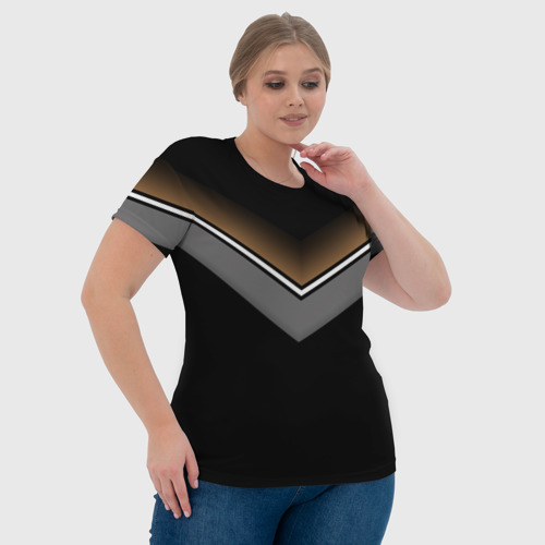 Женская футболка 3D с принтом Абстракция графика серая и коричневая полоски на черном, фото #4