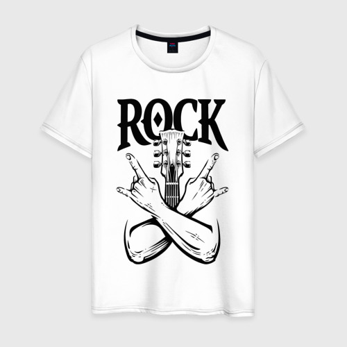 Мужская футболка из хлопка с принтом Рок - гитара, вид спереди №1