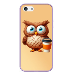 Чехол для iPhone 5/5S матовый Растрепанная сова со стаканчиком кофе