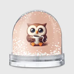 Игрушка Снежный шар Мультяшная сова держит кружку с кофе