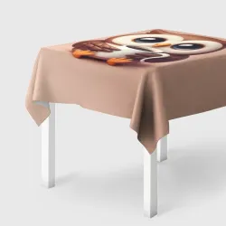 Скатерть 3D Мультяшная сова держит кружку с кофе