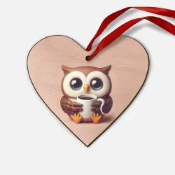 Деревянная игрушка Сердце Мультяшная сова держит кружку с кофе