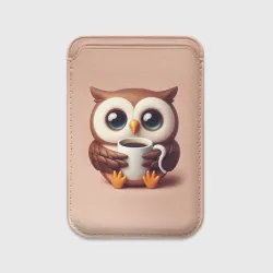 Картхолдер Magsafe магнитный Мультяшная сова держит кружку с кофе