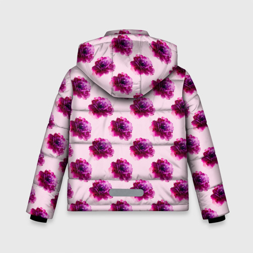 Зимняя куртка для мальчиков 3D с принтом Цветы пионы на розовом фоне, вид сзади #1