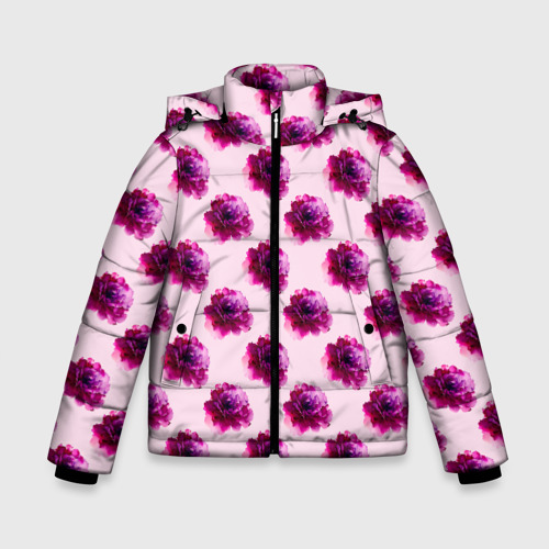 Зимняя куртка для мальчиков 3D с принтом Цветы пионы на розовом фоне, вид спереди #2