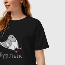 Женская футболка хлопок Oversize Курлык голубь - фото 2