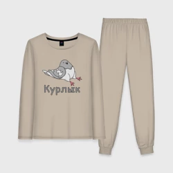 Женская пижама с лонгсливом хлопок Курлык голубь