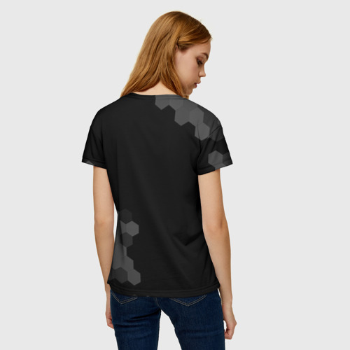 Женская футболка 3D с принтом Palworld glitch на темном фоне вертикально, вид сзади #2