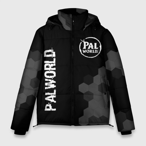Мужская зимняя куртка 3D с принтом Palworld glitch на темном фоне вертикально, вид спереди #2