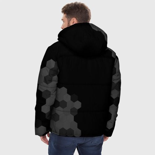 Мужская зимняя куртка 3D с принтом Palworld glitch на темном фоне вертикально, вид сзади #2