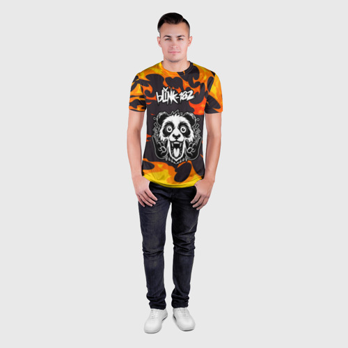 Мужская футболка 3D Slim с принтом Blink 182 рок панда и огонь, вид сбоку #3